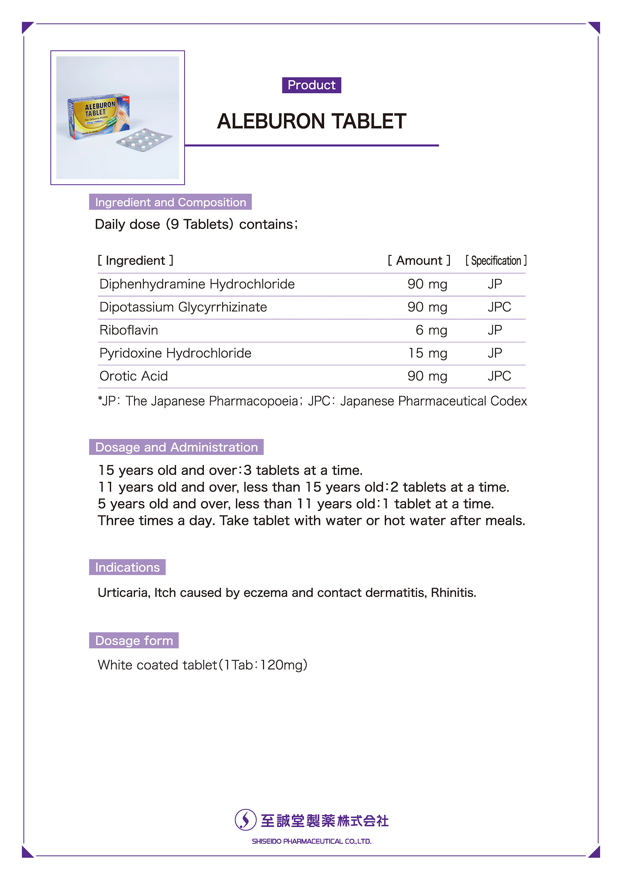 ALEBURON TABLET Prescription information
